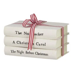 Stacked Christmas Books With Red And White Ribbon - Set Of 3, 8 Inch -Battery Operated Candles Shop 3916332 raz christmas books