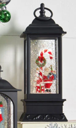11 Inch Santa And Candy Cane Musical Lighted Water Lantern With Timer