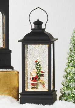 8.75 Inch Santa And Snowman Lighted Water Lantern With Swirling Glitter USB And Timer- NEW 2020