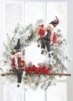 Set Of 2 Posable Christmas Elf Figures With Cardinals In Plaid 2 Assorted