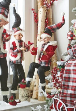 Set Of 2 Posable Christmas Elf Figures With Cardinals In Plaid 2 Assorted -Battery Operated Candles Shop 4002220 2