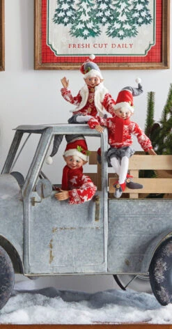 Set Of 2 Posable Elf Figurines Yuletide Gathering 16 Inch