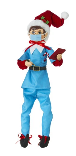 Healthcare Worker Posable Elf In Blue Scrubs 16 Inch -Battery Operated Candles Shop 4015560 blue