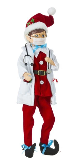 Doctor Elf Healthcare Hero In Santa Suit Posable 16 Inch -Battery Operated Candles Shop 4015560 red