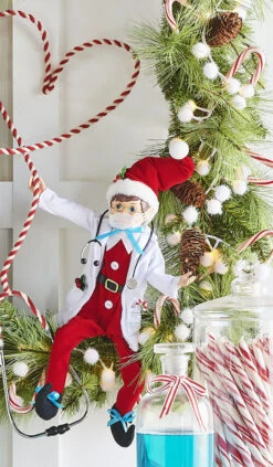 Doctor Elf Healthcare Hero In Santa Suit Posable 16 Inch