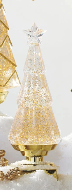 11.75 Inch Gold Lighted Tree Water Lantern Acrylic Snow Globe With Gold Base