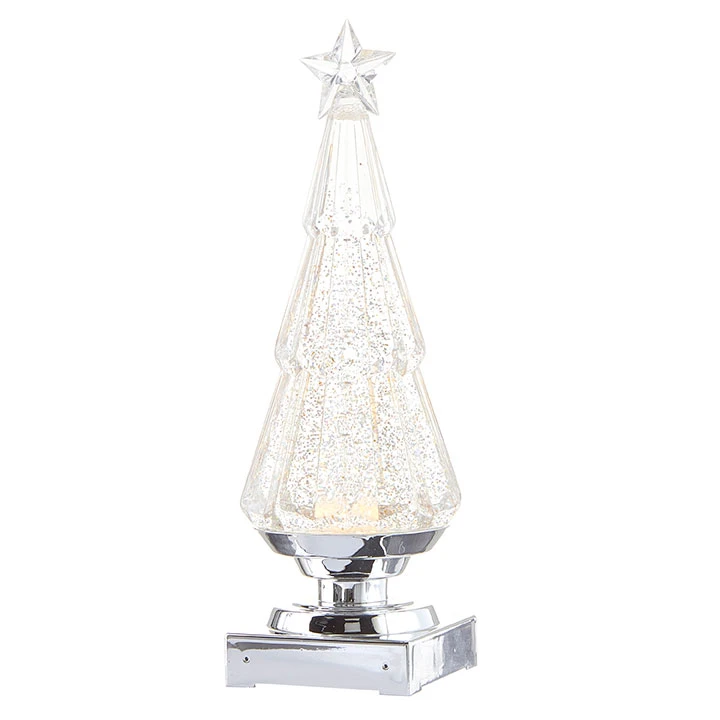 11.75 Inch Clear Lighted Tree Water Lantern Acrylic Snow Globe With Silver Base 4 11.75 Inch Clear Lighted Tree Water Lantern Acrylic Snow Globe With Silver Base - Image 2