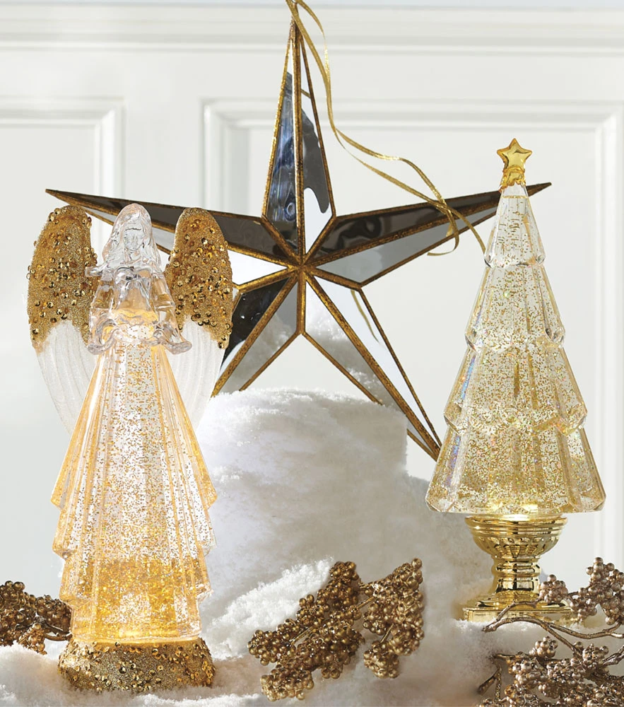 13 Inch Lighted Angel With Gold Swirling Glitter Water Lantern - Timer 4 13 Inch Lighted Angel With Gold Swirling Glitter Water Lantern - Timer - Image 2