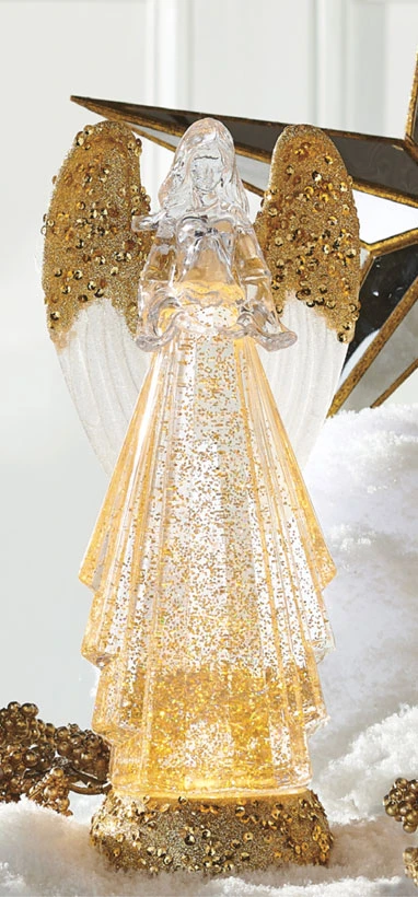 13 Inch Lighted Angel With Gold Swirling Glitter Water Lantern - Timer 3 13 Inch Lighted Angel With Gold Swirling Glitter Water Lantern - Timer