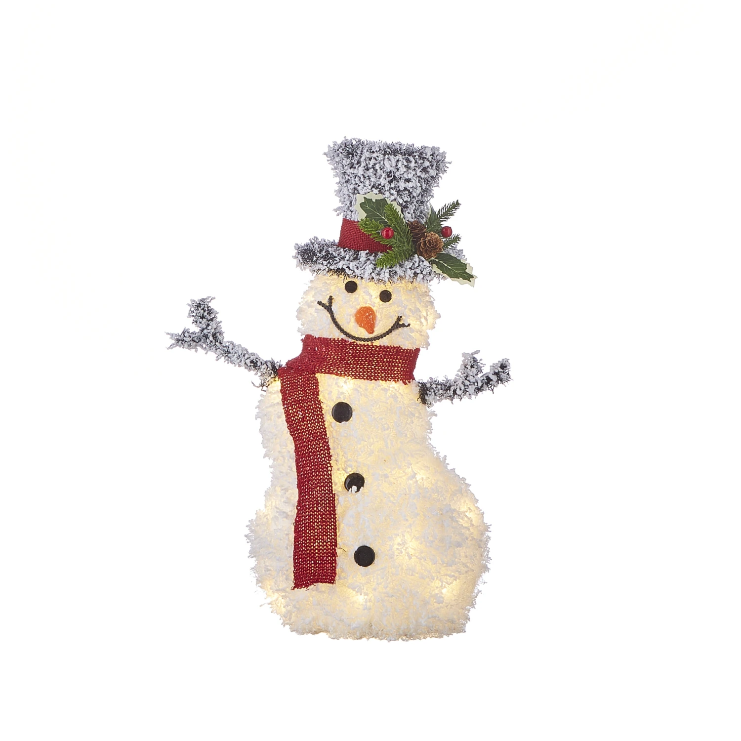 Battery Operated Lighted Flocked Tinsel Snowman With Top Hat 20.5 Inch 5 Battery Operated Lighted Flocked Tinsel Snowman With Top Hat 20.5 Inch - Image 3