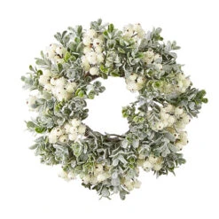 10 Inch Mistletoe Berry Boxwood Wreath - Candle Ring