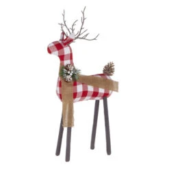 Red And White Buffalo Checked Plaid Deer - 19.25 Inch -Battery Operated Candles Shop 4116244
