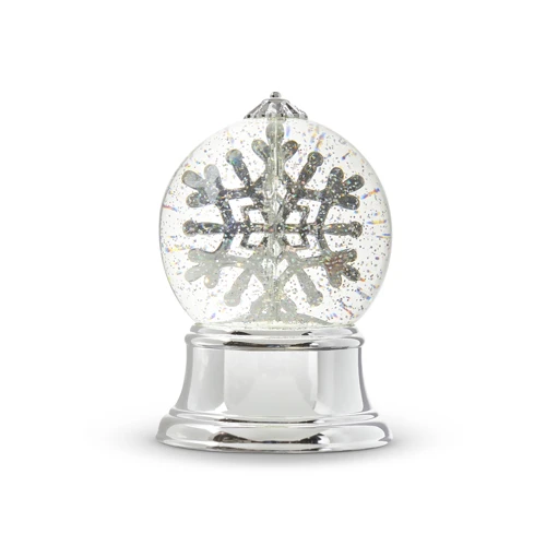Rotating Snowflake Water Globe On Silver Pedestal - NEW 2023 3 Rotating Snowflake Water Globe On Silver Pedestal - NEW 2023