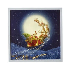Flying Santa's Sleigh Lighted Canvas Print With White Wood Frame 19.5 Inch - From RAZ