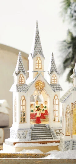 Musical Caroling Children Lighted Water Church With Swirling Glitter