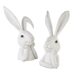 15.5 " Set Of 2 Resin Thinking Rabbit Decorative Figurines - From RAZ
