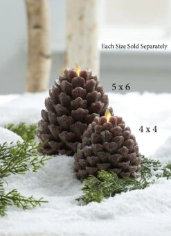5 X 6 Moving Flame Frosted Brown Pinecone Candle - NEW 2023