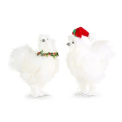 8 Inch Silky Christmas Chicken Ornament Set Of 2 Assorted - NEW 2023