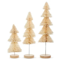 Natural Bottle Brush Trees Set Of 3 With Wood Base - New 2023 -Battery Operated Candles Shop 4316060 bottle brush natura