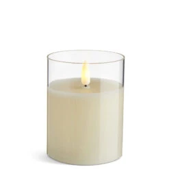 Clear Glass Flameless Candle 3.5 Inch X 4 Inch Ivory Pillar - Remote Ready
