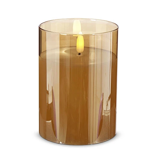 Gold Glass Flameless Candle 3.5 Inch X 5 Inch Ivory Pillar - Remote Ready 3 Gold Glass Flameless Candle 3.5 Inch X 5 Inch Ivory Pillar - Remote Ready