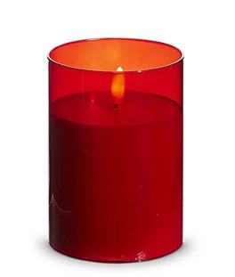 Red Glass Flameless Candle 3.5 Inch X 5 Inch Ivory Pillar - Remote Ready 3 Red Glass Flameless Candle 3.5 Inch X 5 Inch Ivory Pillar - Remote Ready
