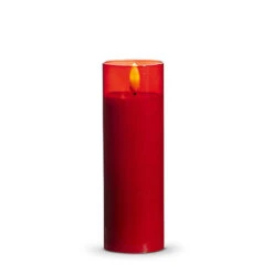 Red Glass Flameless Candle 2 Inch X 6 Inch Ivory Votive - Remote Ready