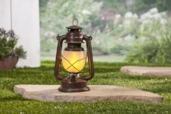 11 Inch FireGlow LED Hurricane Lantern - Rustic Brown -Battery Operated Candles Shop 44140 glam shot
