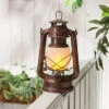 9.5 Inch FireGlow LED Hurricane Lantern - Rustic Brown 2 9.5 Inch FireGlow LED Hurricane Lantern - Rustic Brown -Battery Operated Candles Shop 44141 glam shot