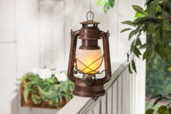 9.5 Inch FireGlow LED Hurricane Lantern - Rustic Brown