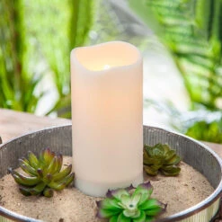 Solar Outdoor White Resin Candle 4 X 8 Inch - Heavy Weighted Base