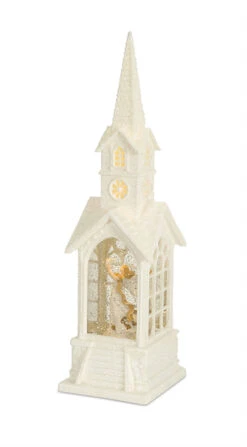 Angel Lighted Water Church In Swirling Glitter - 16.25 Inch -Battery Operated Candles Shop 72827 angel in church main image