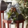 Buffalo Check Bow With Bells, Greenery And Pinecones - 13 Inch For Gifts And Lanterns -Battery Operated Candles Shop 76302 V1