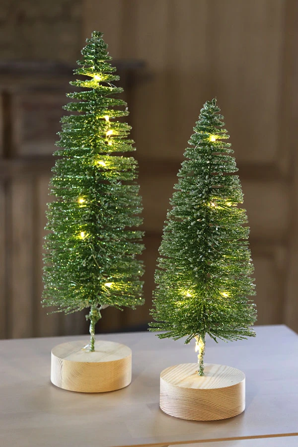 Lighted Bottle Brush Trees Battery Operated - Set Of 2 Green With Timer 10.75 Inch 3 Lighted Bottle Brush Trees Battery Operated - Set Of 2 Green With Timer 10.75 Inch