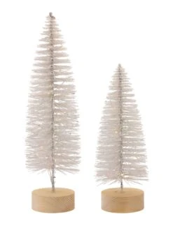 Lighted Bottle Brush Trees Battery Operated - Set Of 2 White 10.75 Inch -Battery Operated Candles Shop 81445 1