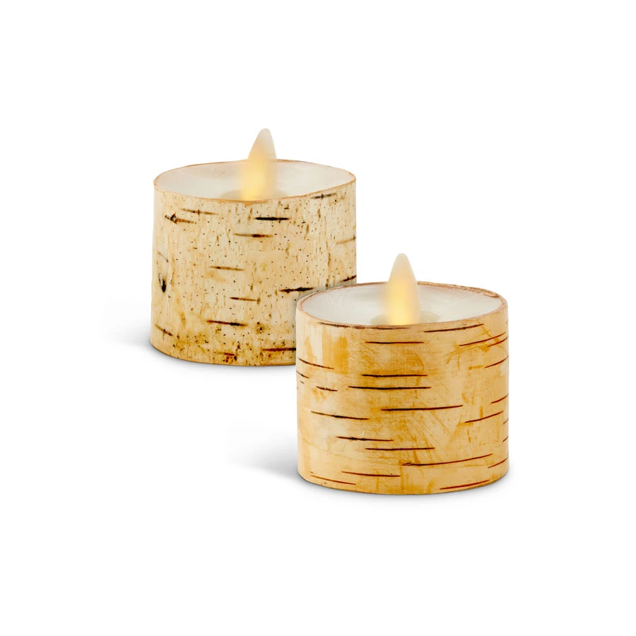 Set Of 2 Ivory Birch Wrapped Unscented Luminara Moving Flame Tealights 3 Set Of 2 Ivory Birch Wrapped Unscented Luminara Moving Flame Tealights