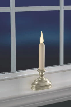 Warm White Christmas Window Candle With Timer Pewter Finish