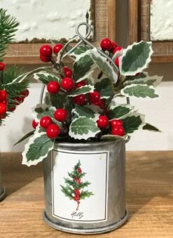 Winterberry, Pine, Holly And Mistletoe Assorted 4 In Galvanized Decorative Buckets 9 Winterberry, Pine, Holly And Mistletoe Assorted 4 In Galvanized Decorative Buckets -Battery Operated Candles Shop Holly