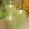 Light Green Moving Flame Glass Pillar Candles - Set Of 3 | 5,6,7 Inch With Remote -Battery Operated Candles Shop LC3310 green