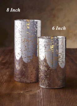 Moving Flame 6 Inch Silver Mercury Glass Flameless Cylinder Candle -Timer 6 Moving Flame 6 Inch Silver Mercury Glass Flameless Cylinder Candle -Timer -Battery Operated Candles Shop SilverMercury 6 inch main image