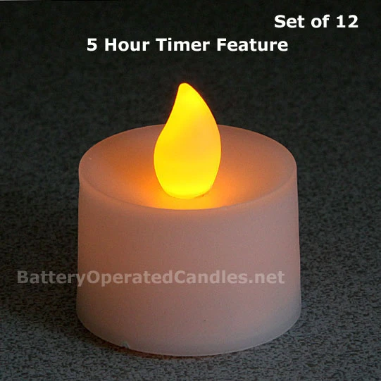 Tall Flameless Tea Lights Amber LED Battery Operated 12 Pack - 5 Hour Timer 3 Tall Flameless Tea Lights Amber LED Battery Operated 12 Pack - 5 Hour Timer