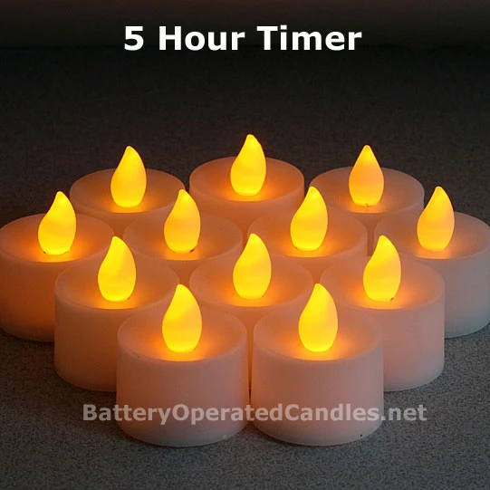 Tall Flameless Tea Lights Amber LED Battery Operated 12 Pack - 5 Hour Timer 4 Tall Flameless Tea Lights Amber LED Battery Operated 12 Pack - 5 Hour Timer - Image 2