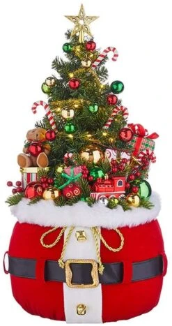 Santa's Little Helpers Santa Belt Bag With Lit Tree Battery Operated 32 Inch