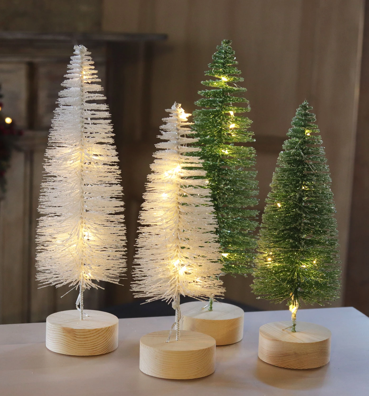 Lighted Bottle Brush Trees Battery Operated - Set Of 2 Green With Timer 10.75 Inch 5 Lighted Bottle Brush Trees Battery Operated - Set Of 2 Green With Timer 10.75 Inch - Image 3