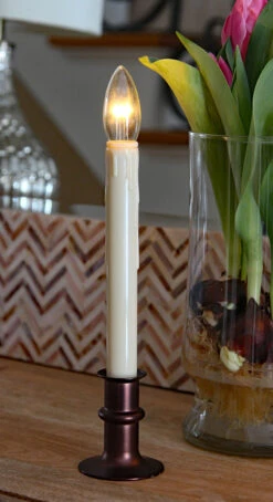 Ultra Bright Adjustable LED Cordless Window Candle Dual Sided Bulb - Timer - Bronze Finish -Battery Operated Candles Shop bronze ivory adjustable