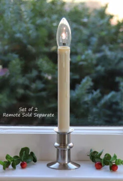 Adjustable Window Hugger Candles Dual Sided Bulb Brushed Nickel Set Of 2 - Remote Control