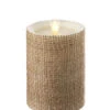 Moving Flame Burlap Wrapped Flameless Candle 3.5 X 5 Timer - Remote Ready -Battery Operated Candles Shop burlap moving flame 5 inch