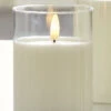 Clear Glass Flameless Candle 3 Inch X 4 Inch Ivory Pillar - Remote Ready -Battery Operated Candles Shop clear 2