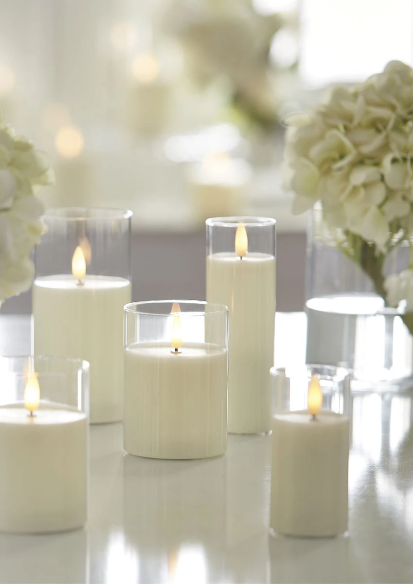 Clear Glass Flameless Candle 3.5 Inch X 4 Inch Ivory Pillar - Remote Ready 5 Clear Glass Flameless Candle 3.5 Inch X 4 Inch Ivory Pillar - Remote Ready - Image 3