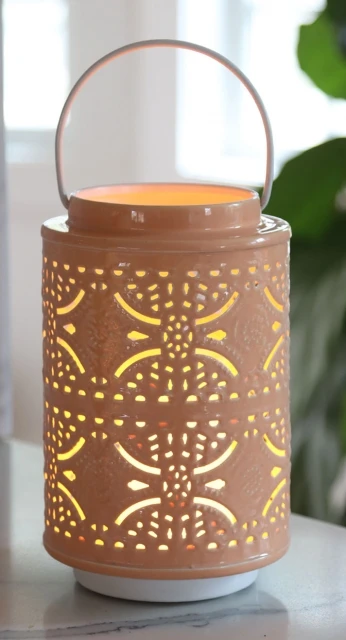 Rechargeable Lantern With Fire Glow Light Unit 12 Inch Coral Enamel 4 Rechargeable Lantern With Fire Glow Light Unit 12 Inch Coral Enamel - Image 2